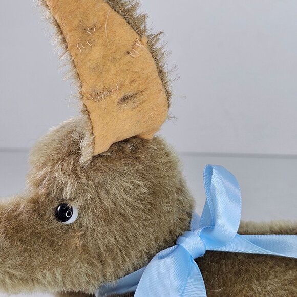 Vintage Steiff Mohair Dachshund Puppy Bazi Dog Lying Down Blue Ribbon Plush - Picture 9 of 10